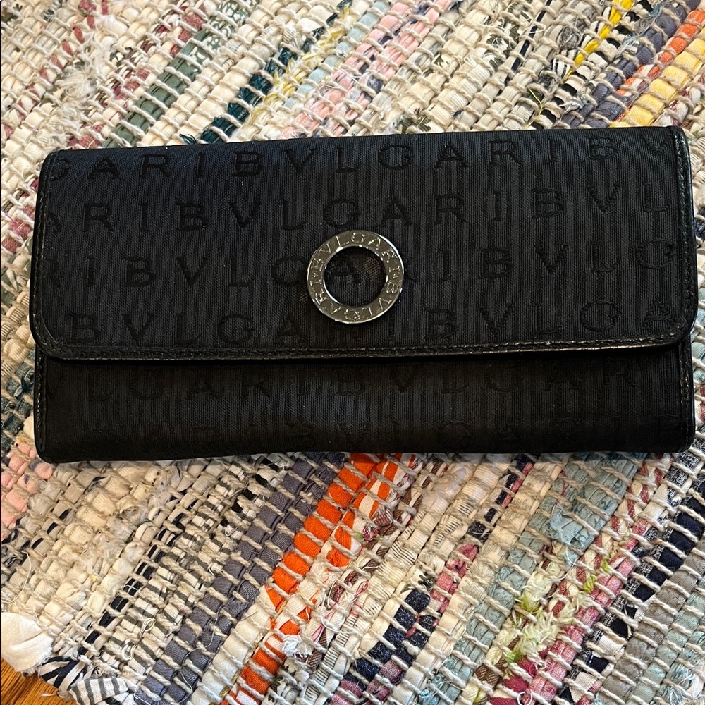 Bulgari Black Wallet with Silver Accent